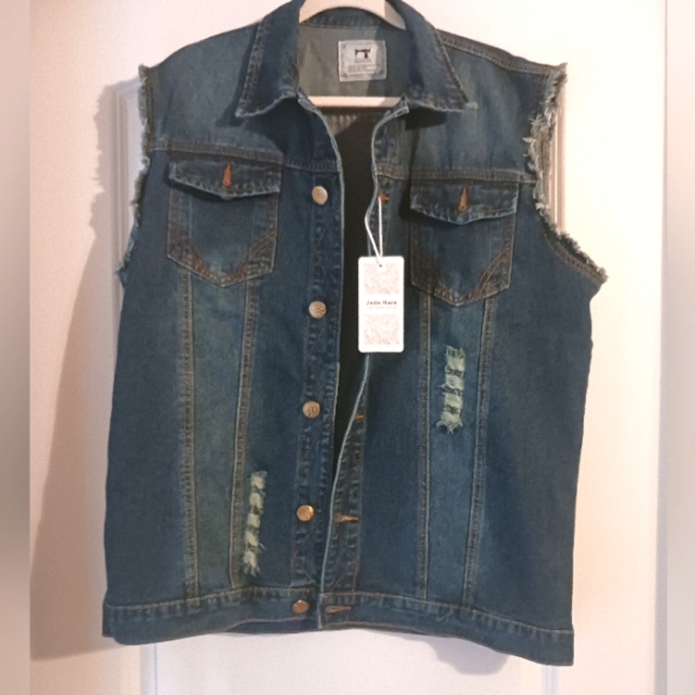 Denim Distressed Vest Jacket